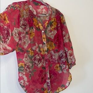 Floral Pink Sheer Women's Top
